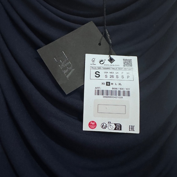 Zara navy blue Ruched Strapless dress size S - Picture 6 of 6